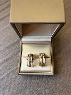 Rose Gold and White & Champagne Diamond Multi-Row Hoop Earrings with certificate